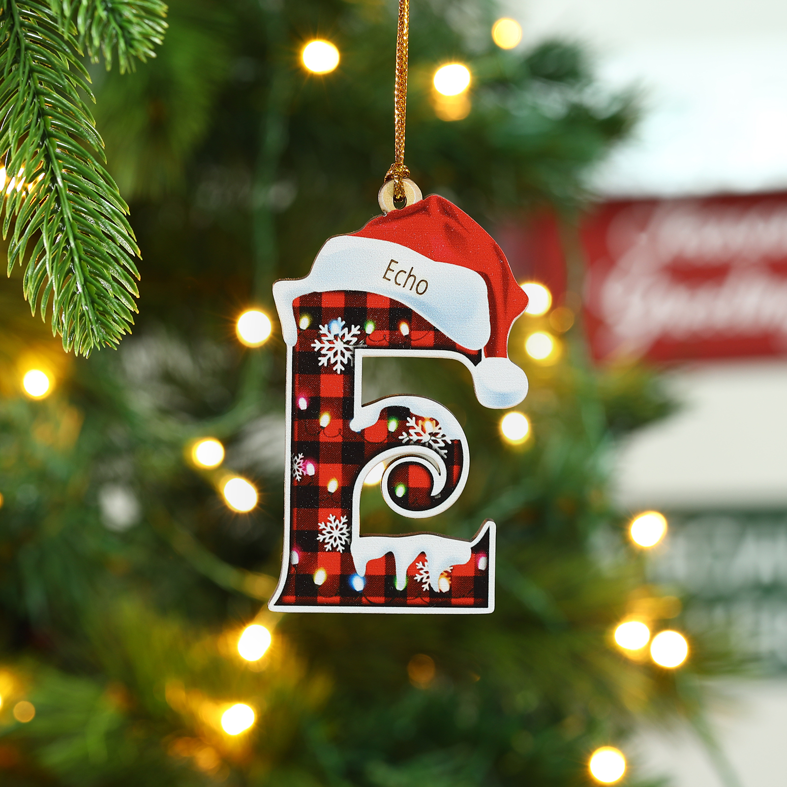 Navidad-Ornamentos Navideños de Madera Letra 1 Nombre Personalizado