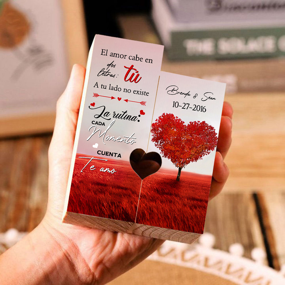 Candelero para pareja de madera de dos piezas sin candela con 2 nombres y fecha personalizados-Jessemade ES