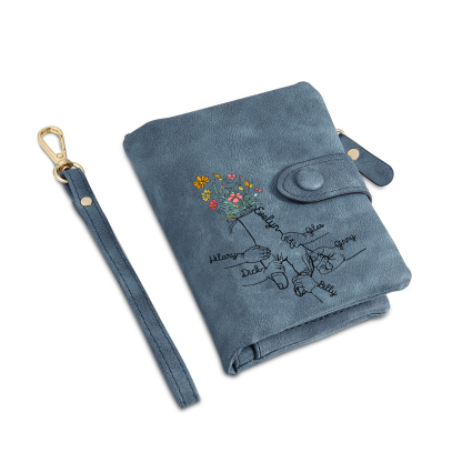 Cartera, billetera con 6 nombres y 1 foto personalizados mano con manito monedero clásico para mujer-Jessemade ES