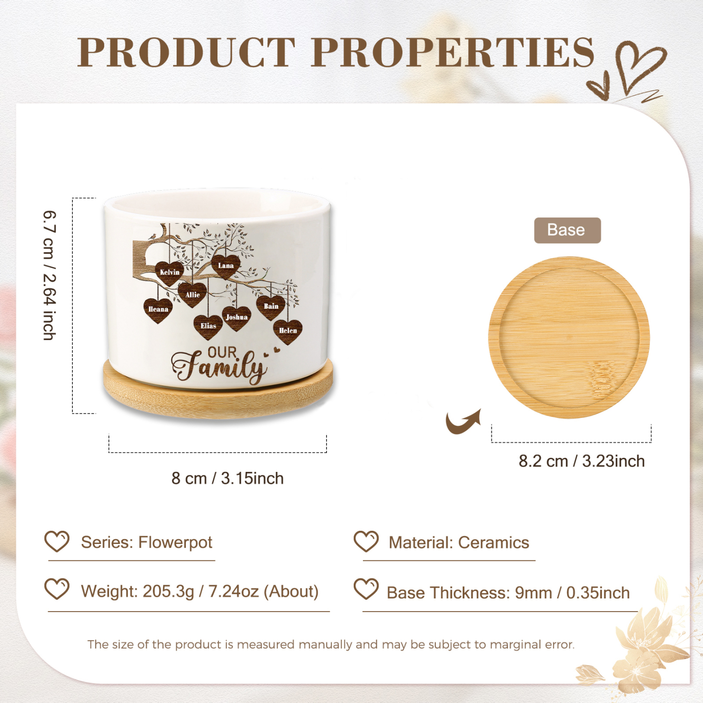 Florero con base de cerámica árbol de corazones 2-8 nombres personalizados con texto decoración del hogar-Jessemade ES