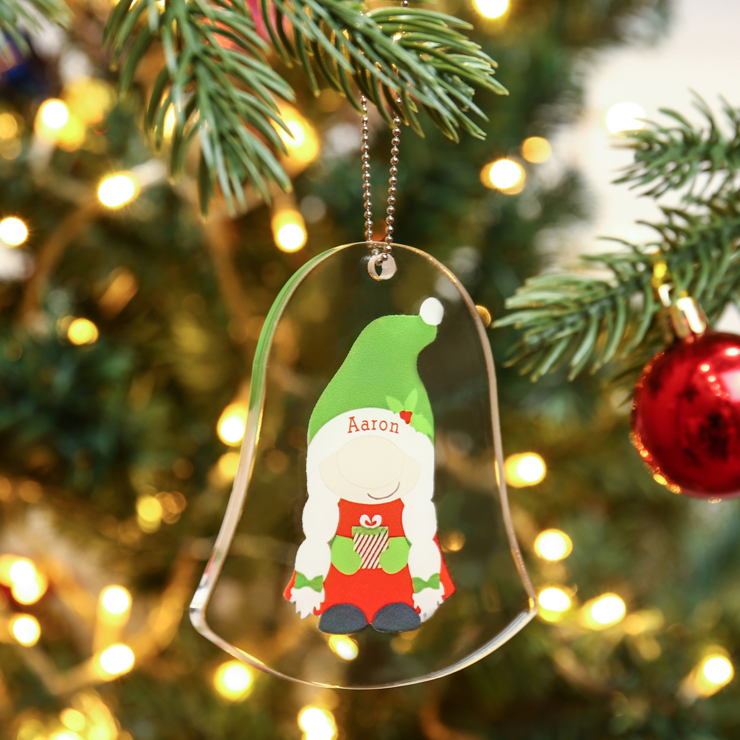 Navidad-Ornamento navideño de acrílico genios en forma de campanilla con 1 nombre personalizado