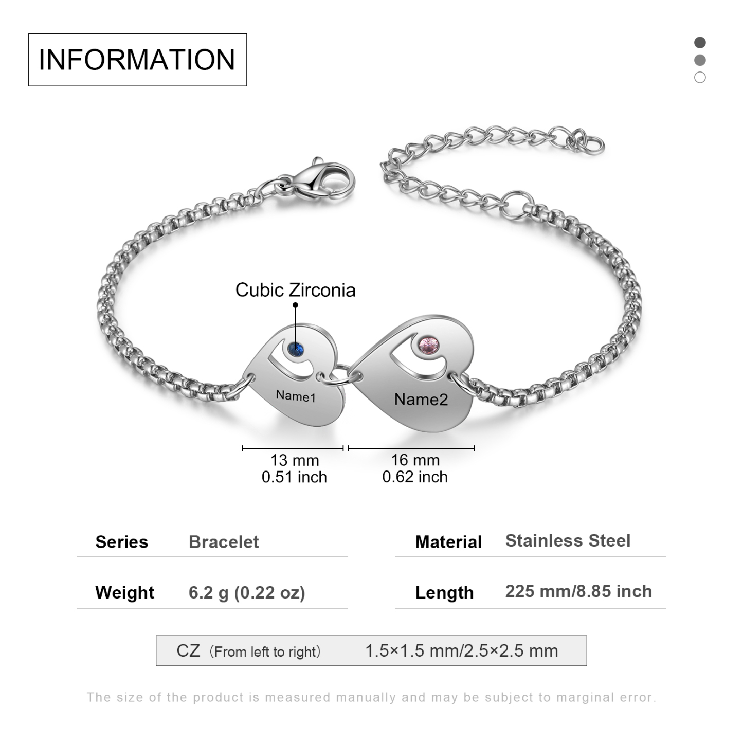 Pulsera de corazón personalizada con 2 nombres y 2 piedras de nacimiento-Jessemade ES