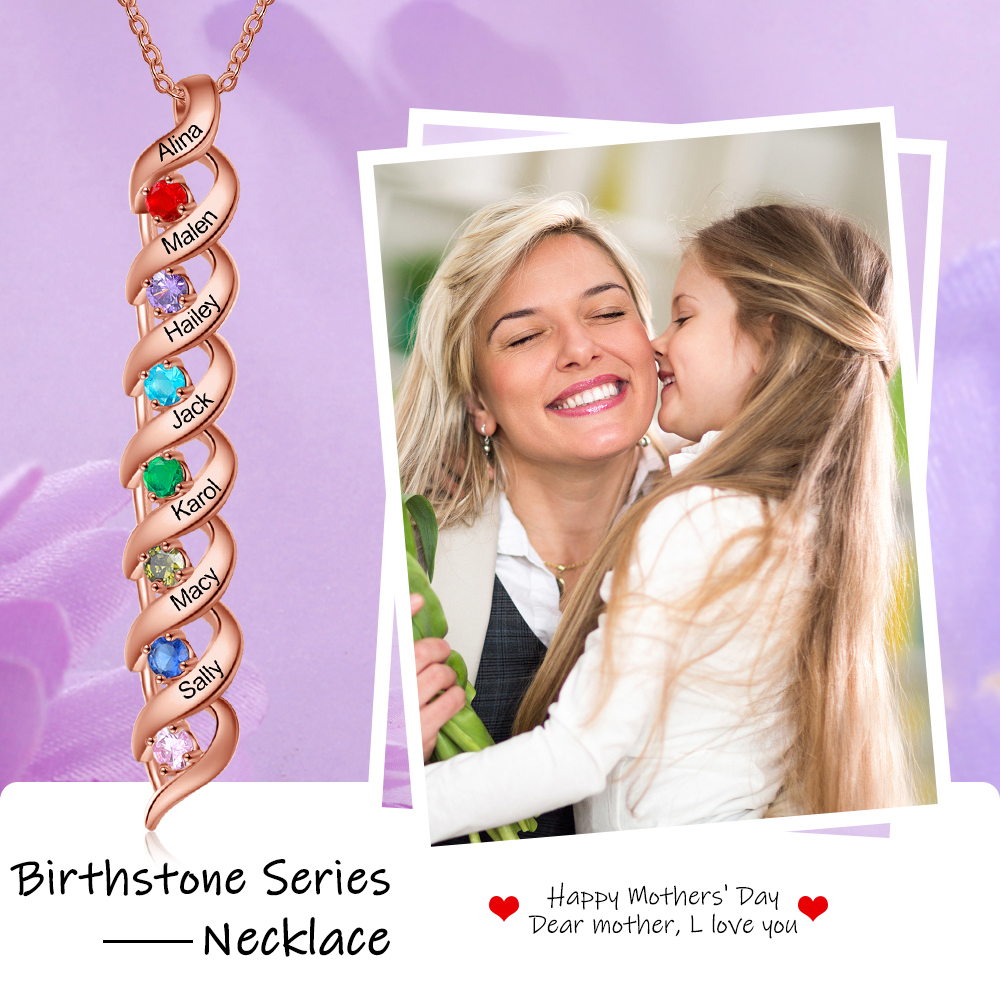 Collar de DNA 2-7 nombres y piedras personalizados-Jessemade ES