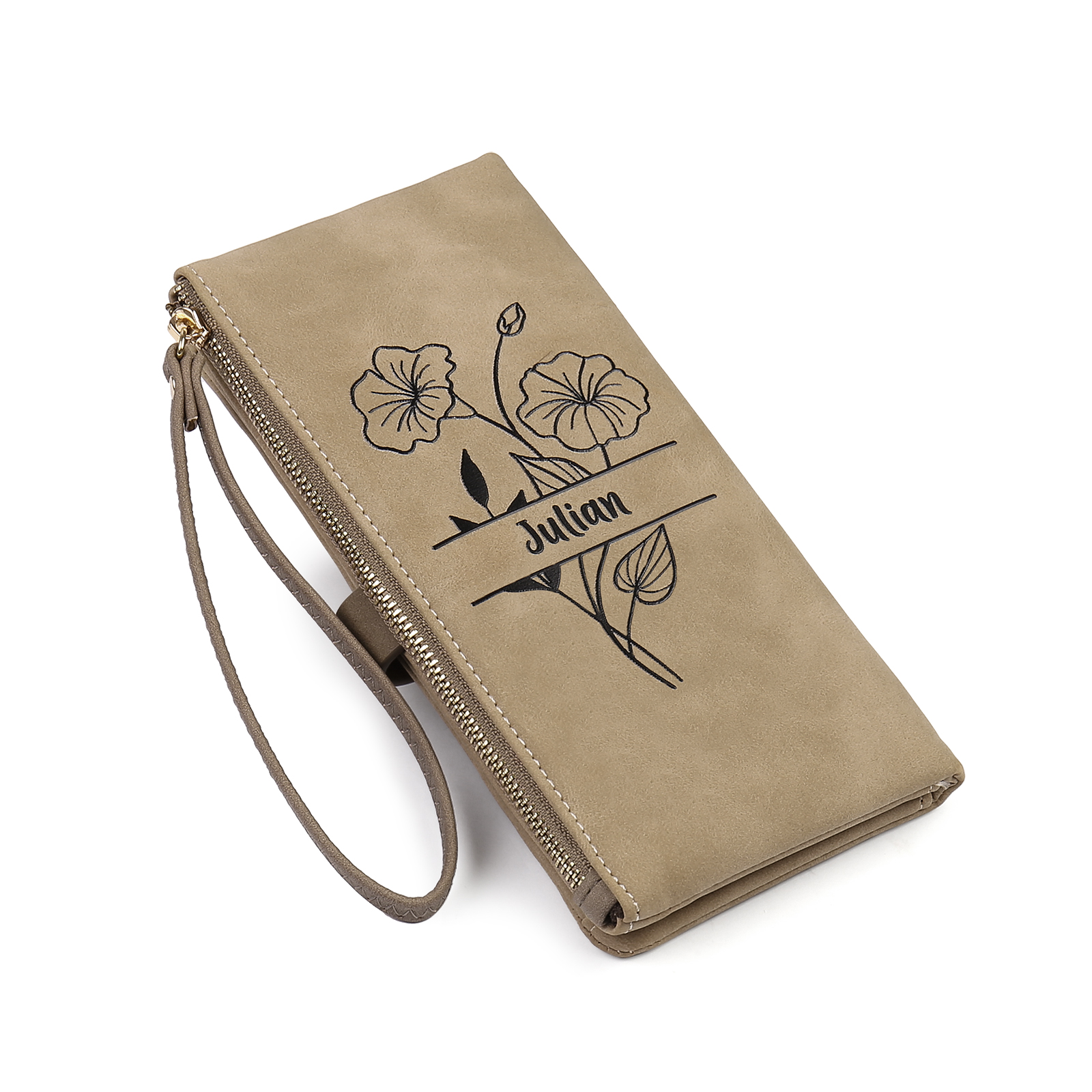 Cartera, billetera con 1 nombre y 1 flor de nacimiento personalizados monedero clásico para mujer-Jessemade ES