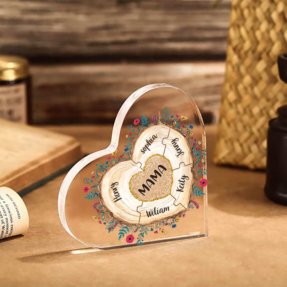 A mi mamá/abuela-Placa de acrílico "Corazones" en forma de corazón 6 nombres personalizados-Jessemade ES