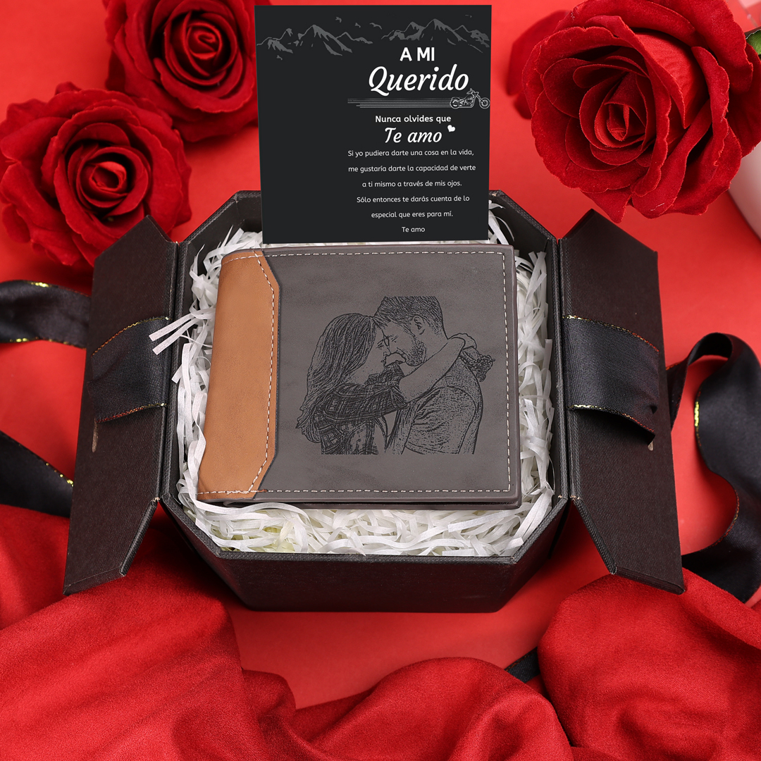 Cartera, billetera personalizada con 1 foto, 1 nombre y 1 letra monedero para hombre | Jessemade