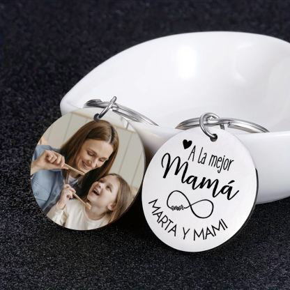 A mi mamá - Llavero de placa redonda "la mejor mamá" con 1 texto y foto personalizados-Jessemade ES