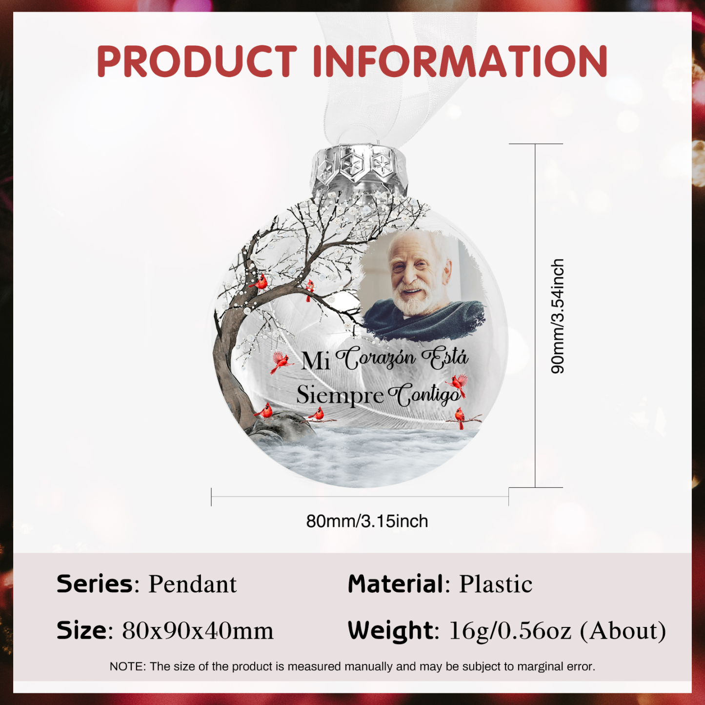 Bola navideña conmemorativa Adorno de Navidad 1 foto personalizada con pluma -Jessemade ES