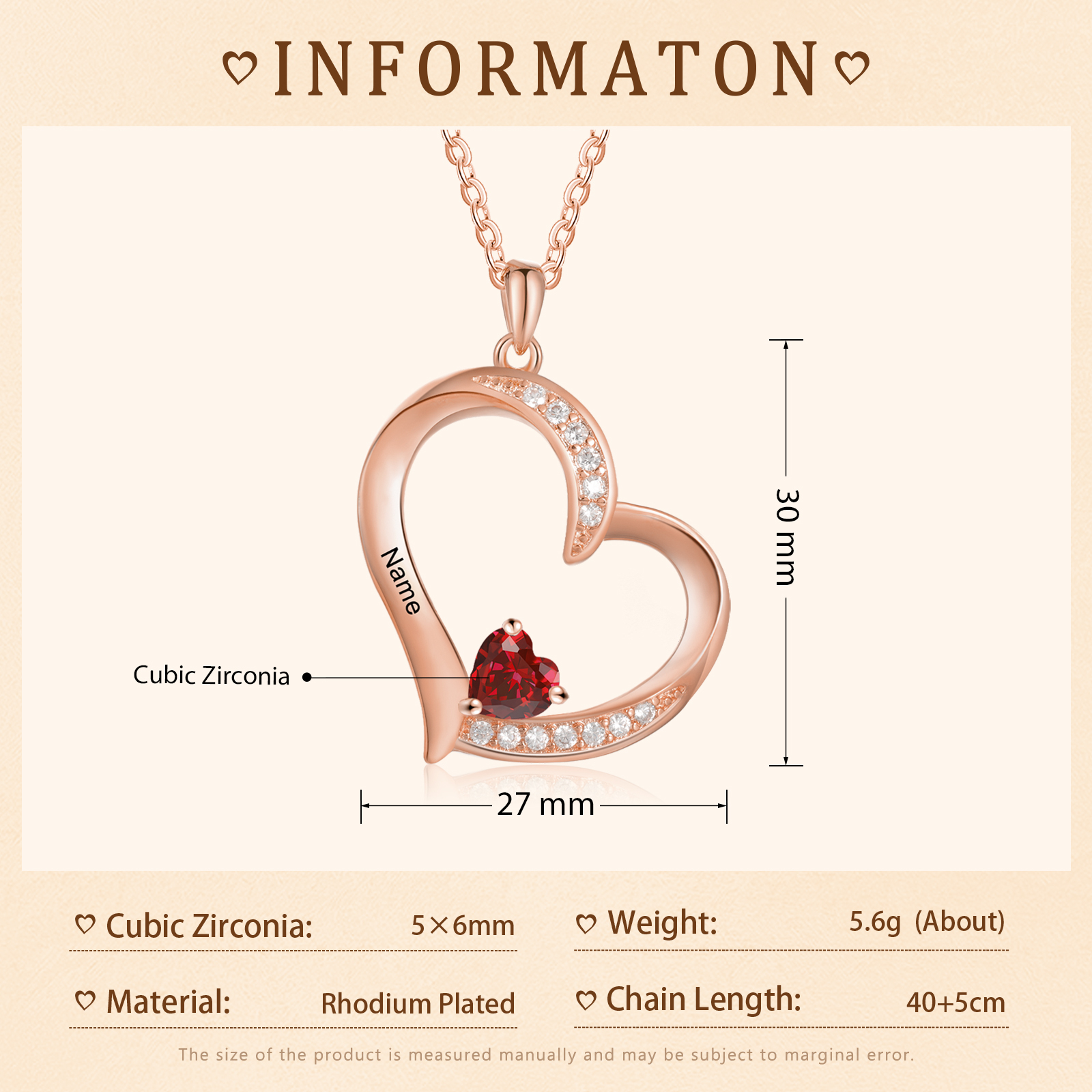 Collar corazón con 1-6 nombres personalizados y 1-6 piedras de nacimiento-Jessemade ES