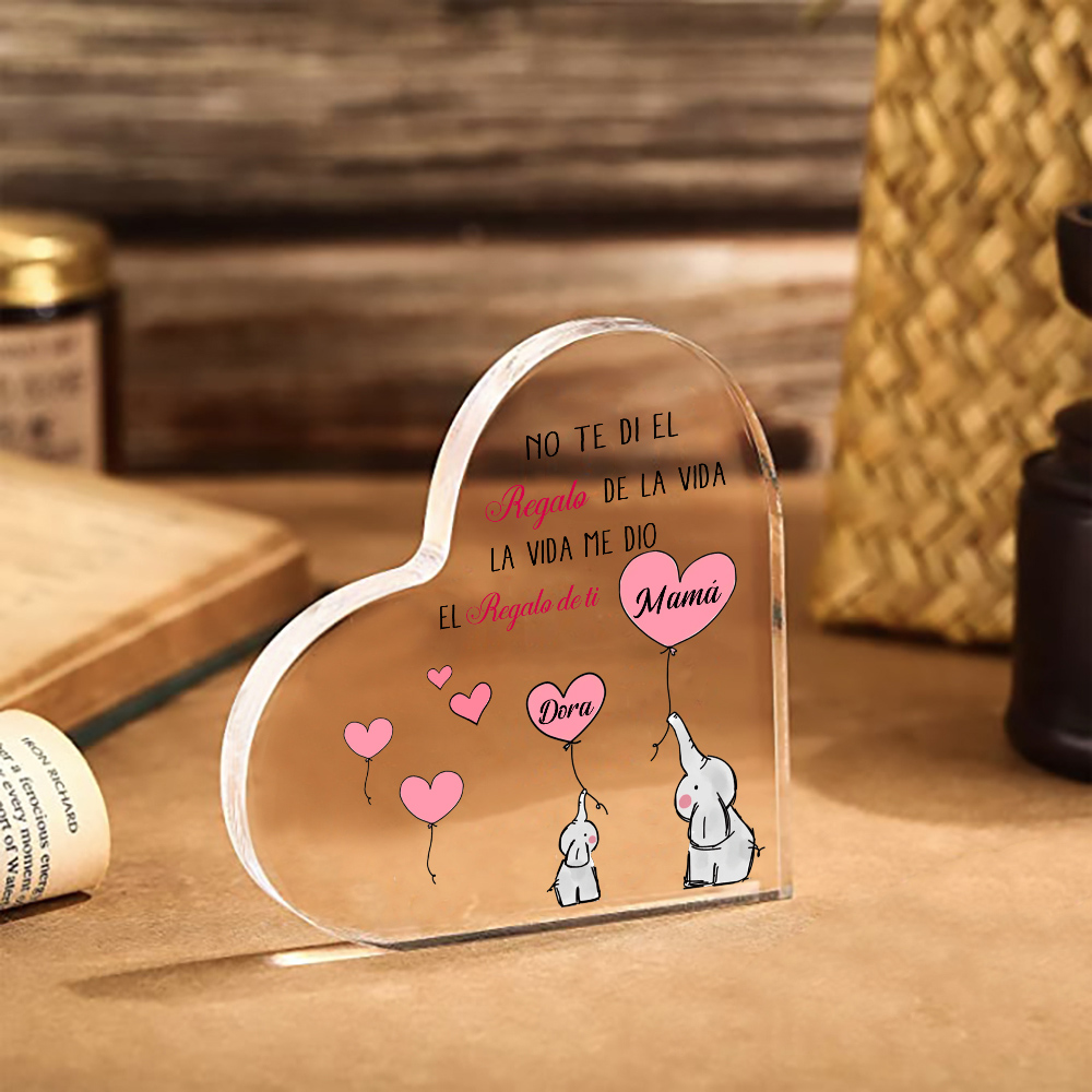 A mi mamá/abuela-Placa de acrílico en forma de corazón elefantes 2-5 nombres personalizados-Jessemade ES