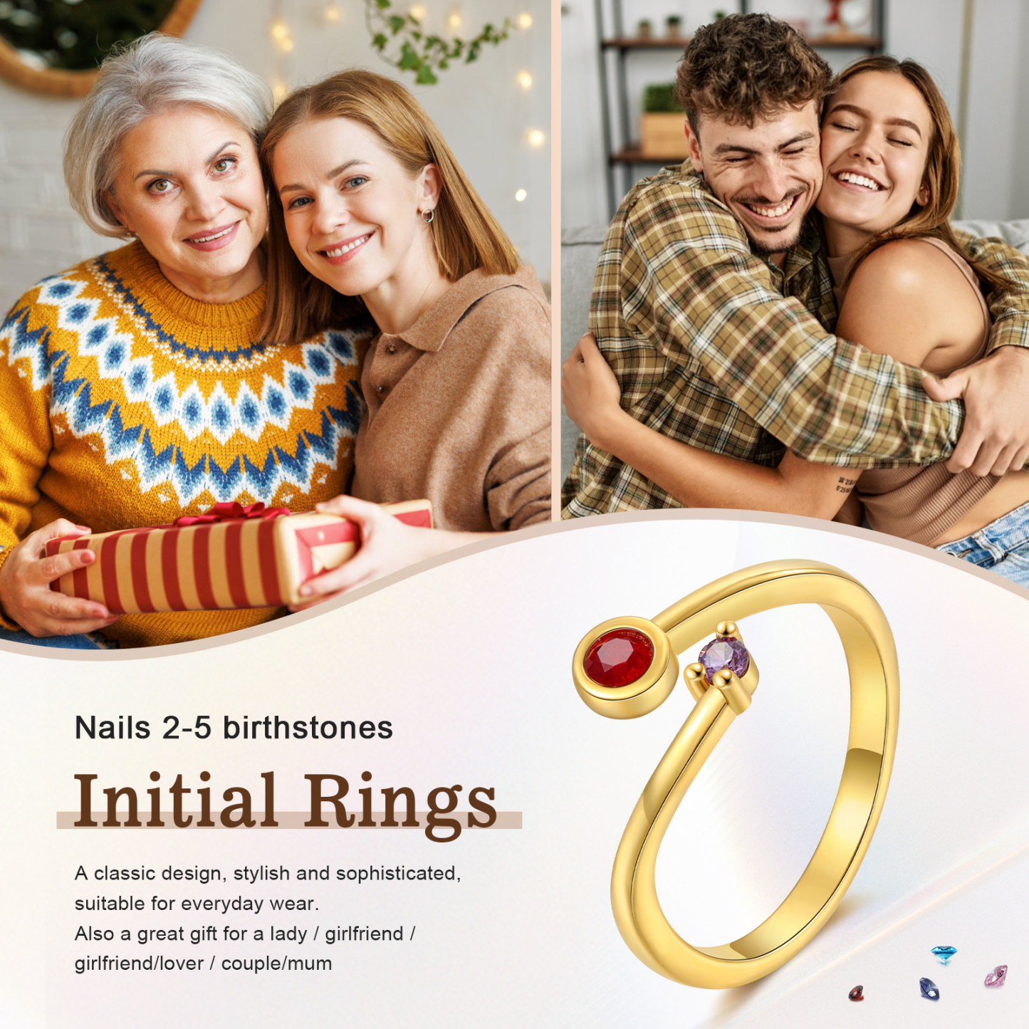 Anillo personalizado con 2-5 piedras de nacimiento anillo ajustable-Jessemade ES