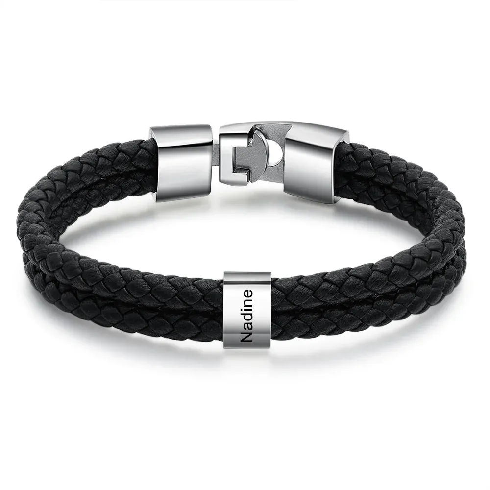 A mi papá-Pulsera de cuero trenzado 1 aro con 1 nombre personalizado pulsera de hombre -Jessemade ES