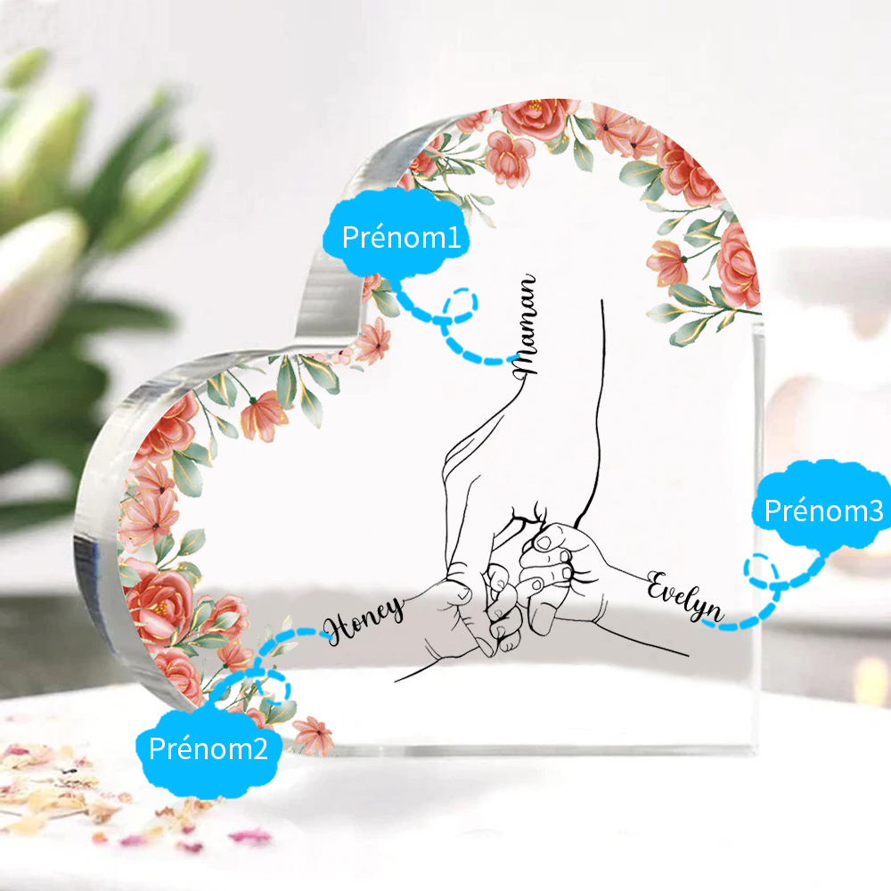 A mi mamá/abuela-Placa de acrílico en forma de corazón mano y manitas 2-6 nombres personalizados-Jessemade ES