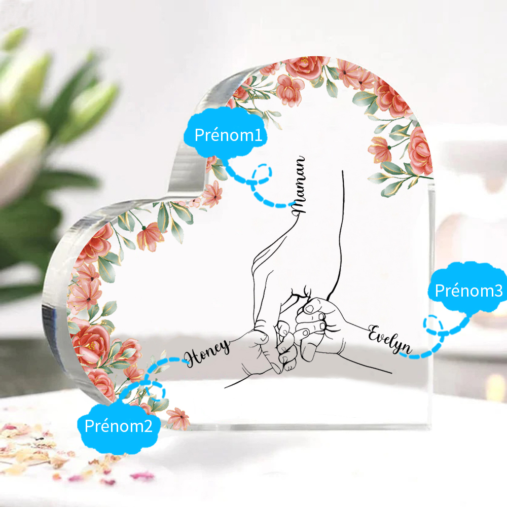 A mi mamá/abuela-Placa de acrílico en forma de corazón mano y manitas 2-6 nombres personalizados-Jessemade ES