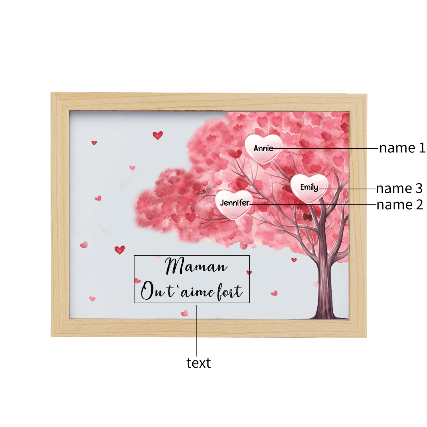 Marco con LED Árbol de la Vida 1-10 Nombres Personalizados con 1 Texto-Jessemade ES