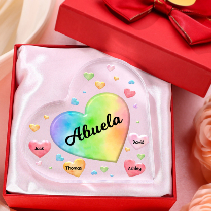 A mi mamá/abuela-Placa de acrílico "Corazones" en forma de corazón 4 nombres y 1 texto personalizados-Jessemade ES