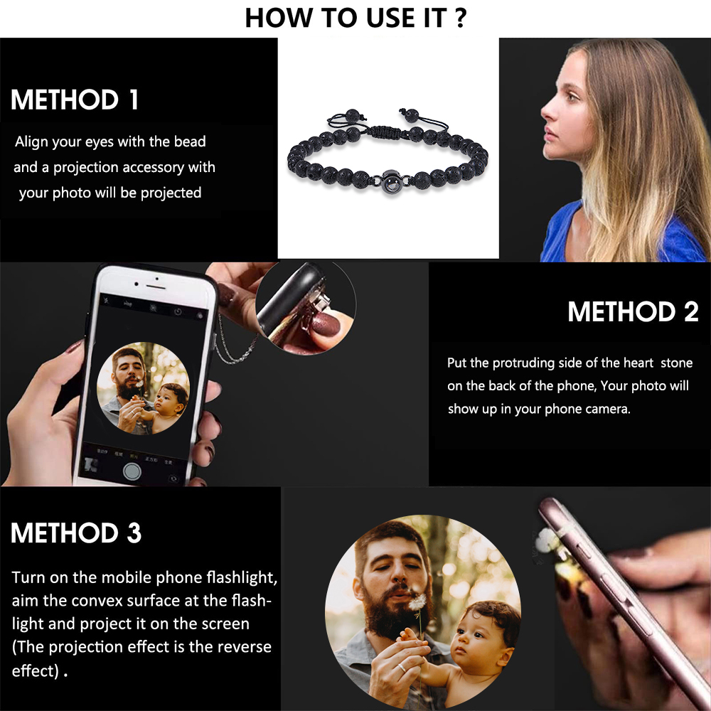 A mi papá-Pulsera de perlas con proyección de foto en color para hombre-Jessemade ES