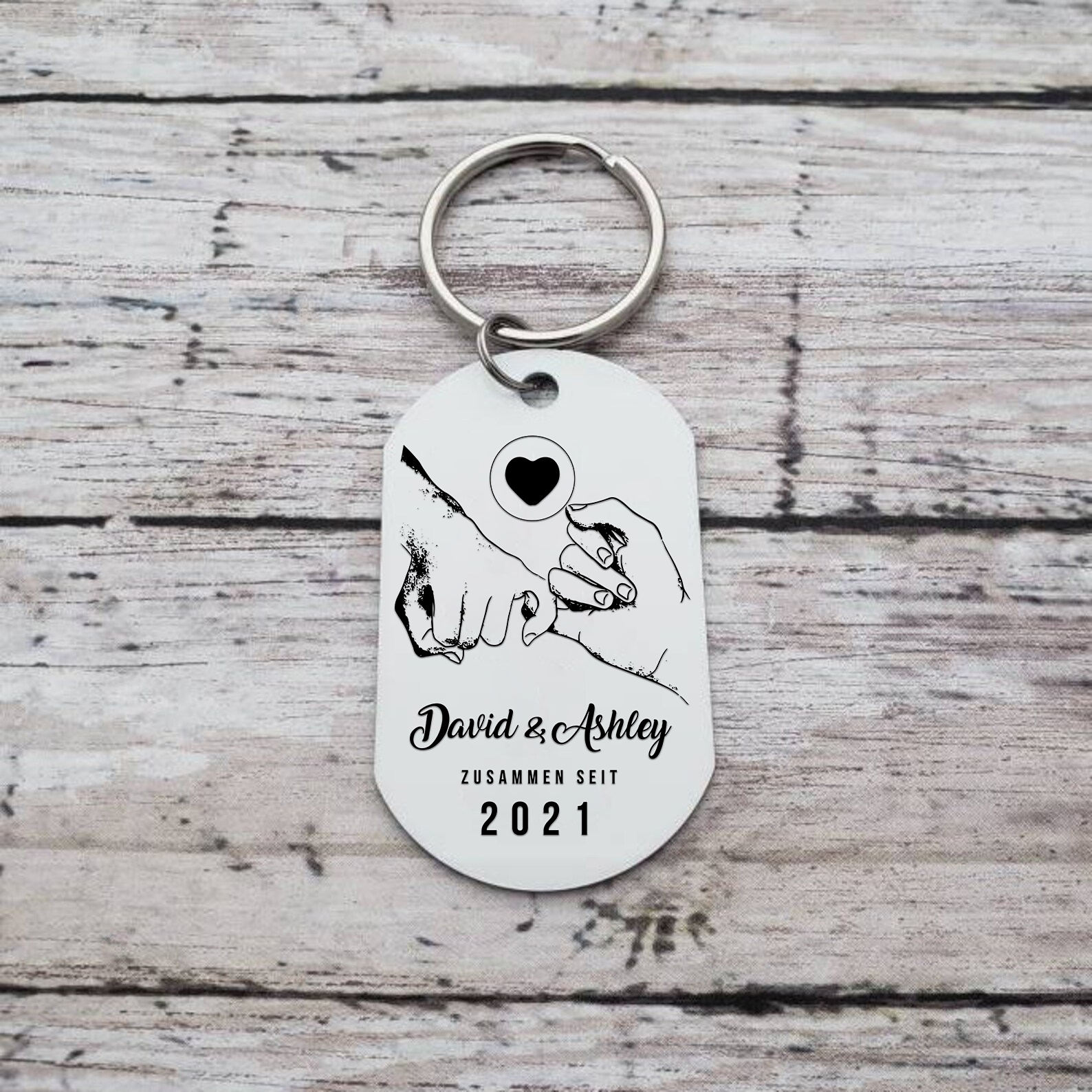 Llavero dedos cogidos personalizado con 2 nombres, texto, año y 1 foto para pareja-Jessemade ES