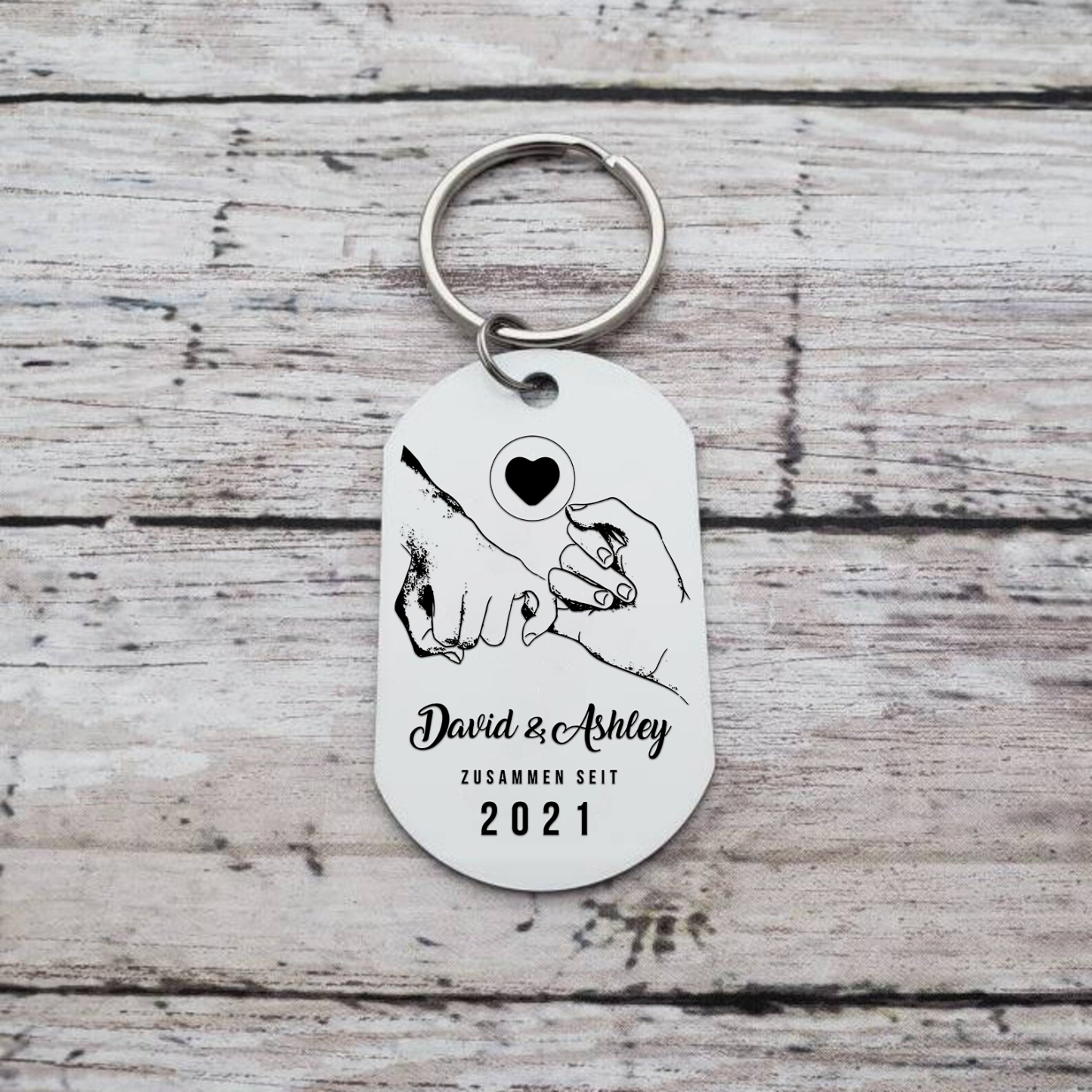 Llavero dedos cogidos personalizado con 2 nombres, texto, año y 1 foto para pareja-Jessemade ES