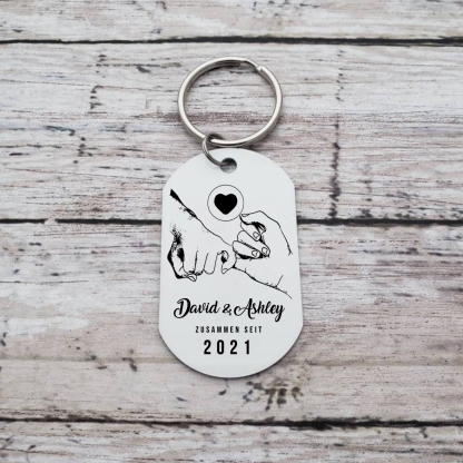 Llavero dedos cogidos personalizado con 2 nombres, texto, año y 1 foto para pareja-Jessemade ES
