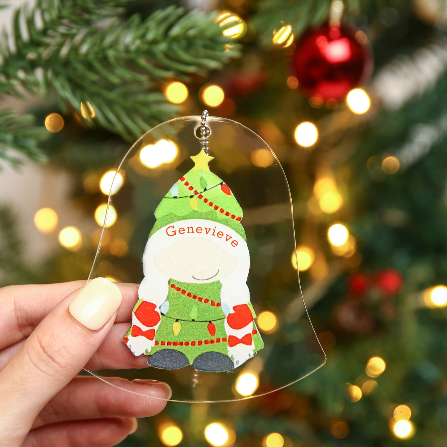 Navidad-Ornamento navideño de acrílico genios en forma de campanilla con 1 nombre personalizado