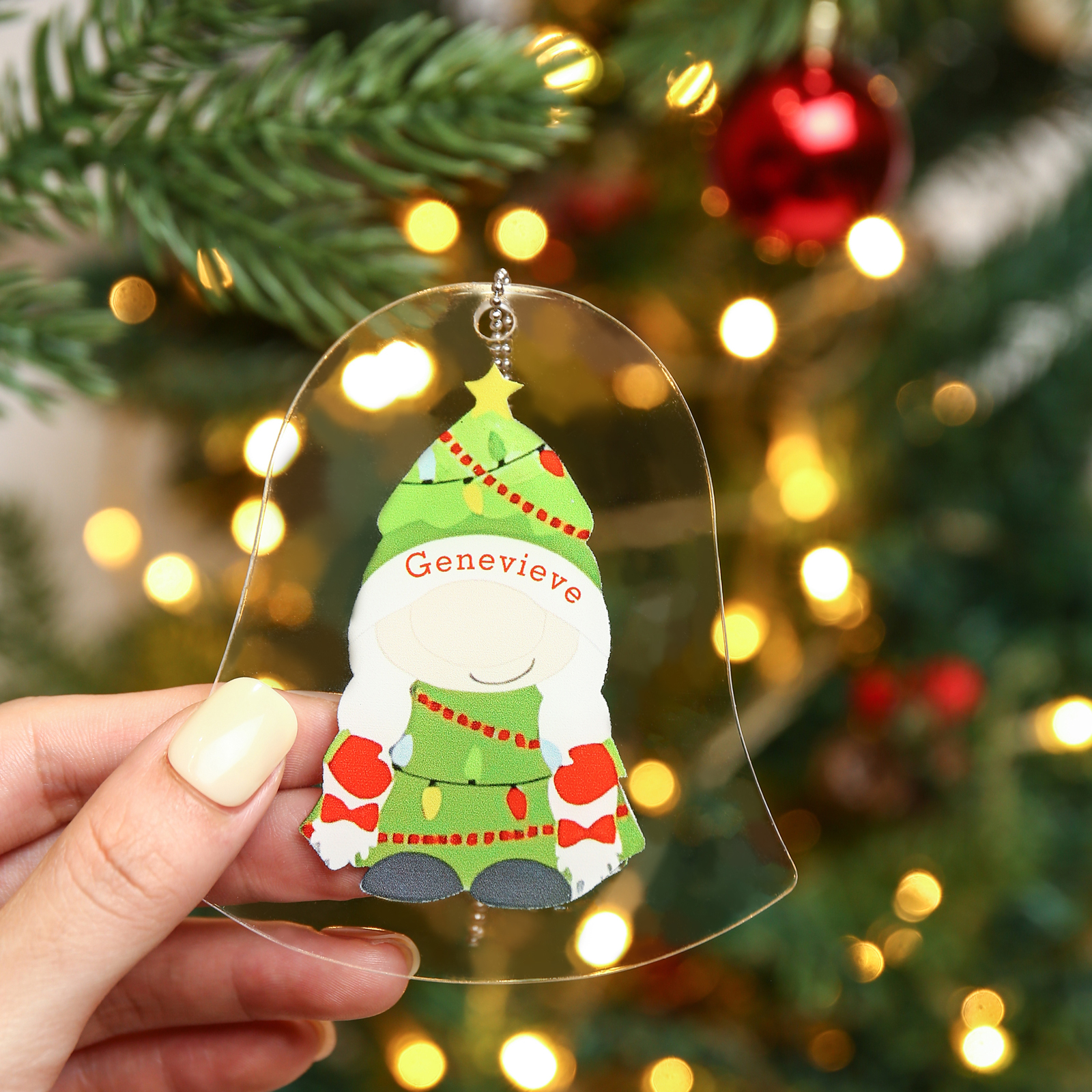 Navidad-Ornamento navideño de acrílico genios en forma de campanilla con 1 nombre personalizado