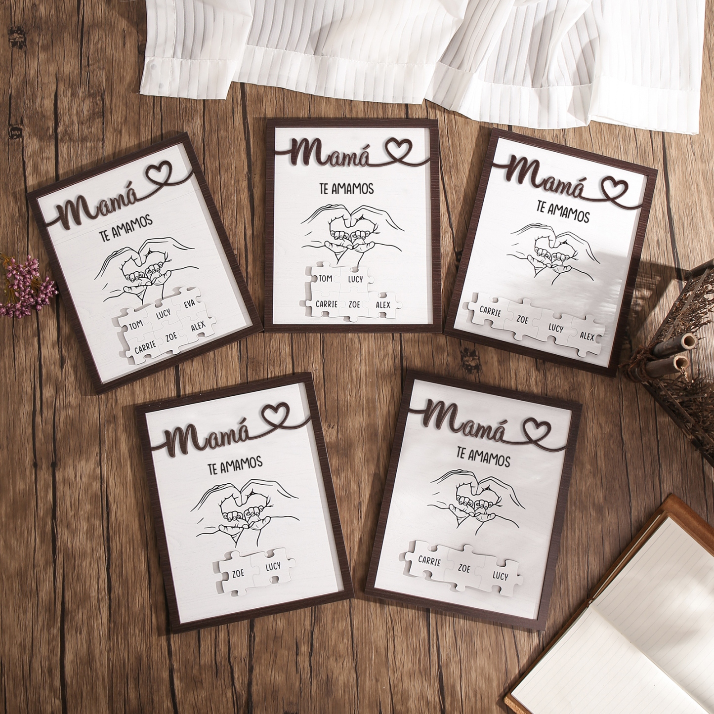 A mi mamá-Adorno 2-6 nombres y 1 texto personalizados decoración de madera rompecabezas-Jessemade ES