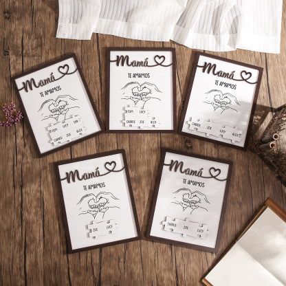 A mi mamá-Adorno 2-6 nombres y 1 texto personalizados decoración de madera rompecabezas-Jessemade ES