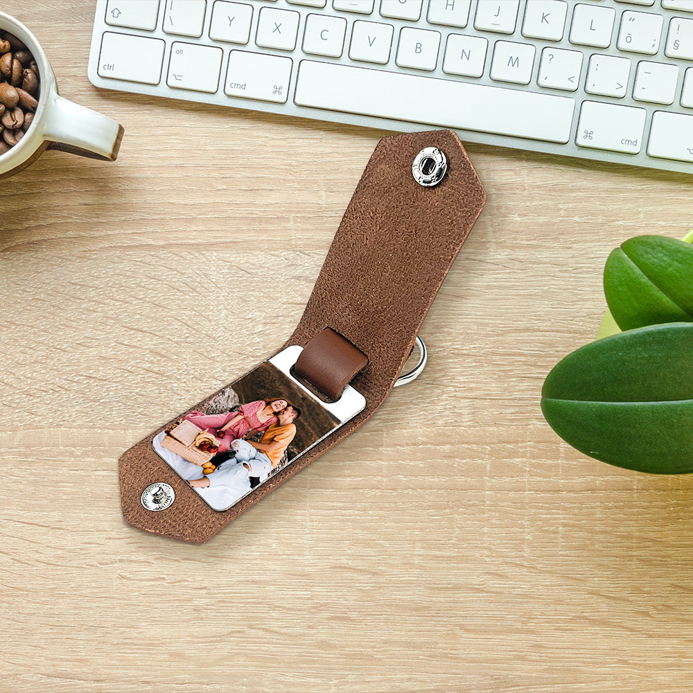 Llavero para pareja de cuero personalizado con texto y foto-Jessemade ES