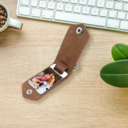 Llavero para pareja de cuero personalizado con texto y foto-Jessemade ES