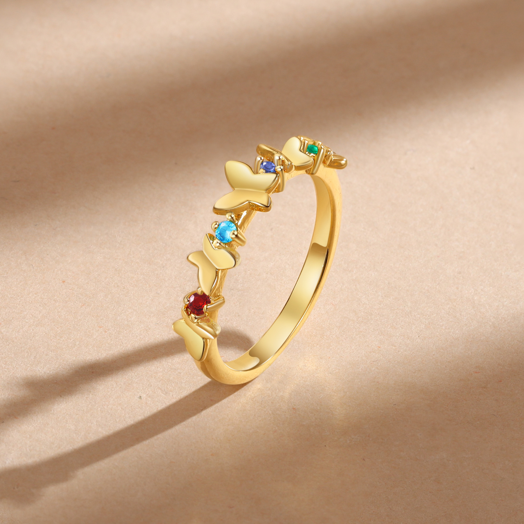 Anillo de mariposa personalizado con 4 piedras de nacimiento anillo familia-Jessemade ES