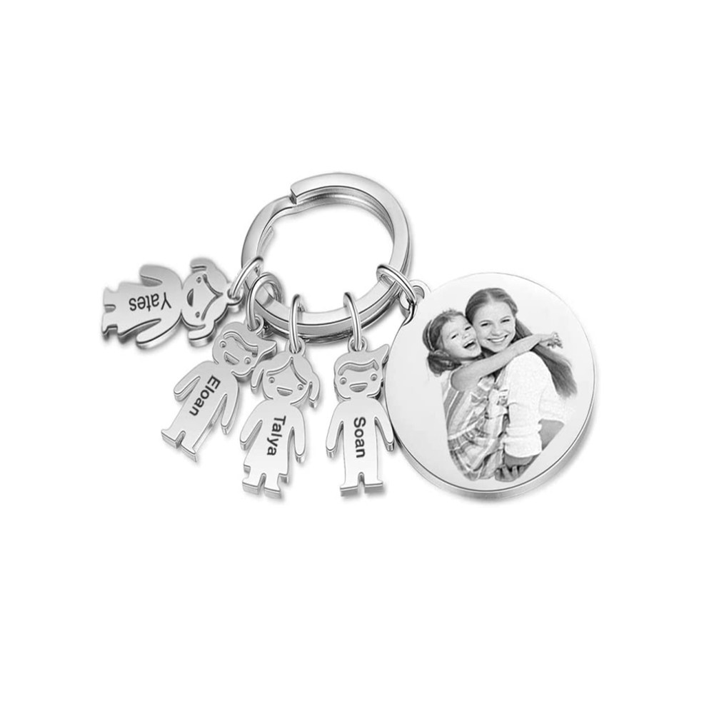 A mi papá - Llavero 4 Nombres Personalizado Con Charms 4 Niños con Foto y Texto-Jessemade ES