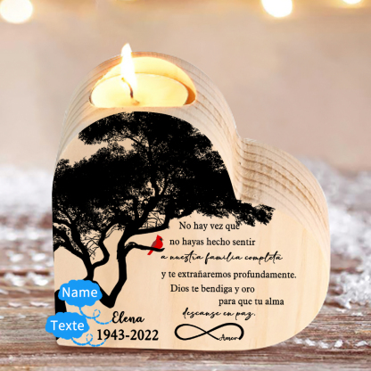 Navidad en el paraíso-Candelero de corazón en memoria de ser querido personalizado con nombre y años de madera sin vela-Jessemade ES