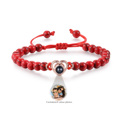 Pulsera de turquesa roja sintética con proyección de foto en color con dije de corazón pulsera ajustable-Jessemade ES