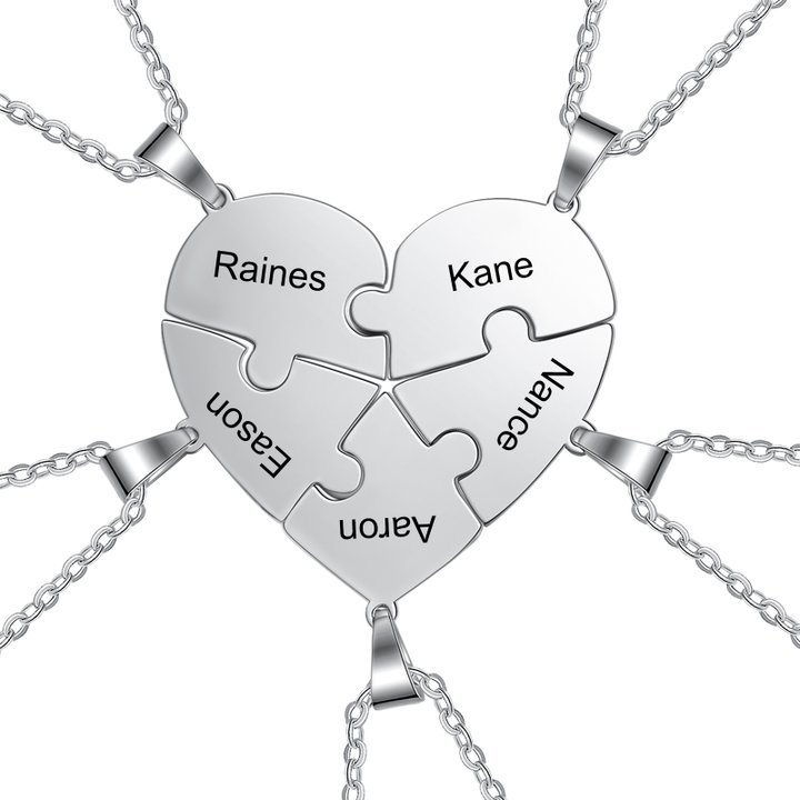 Collares de corazón 5 piezas de rompecabezas 5 nombres personalizados-Jessemade ES