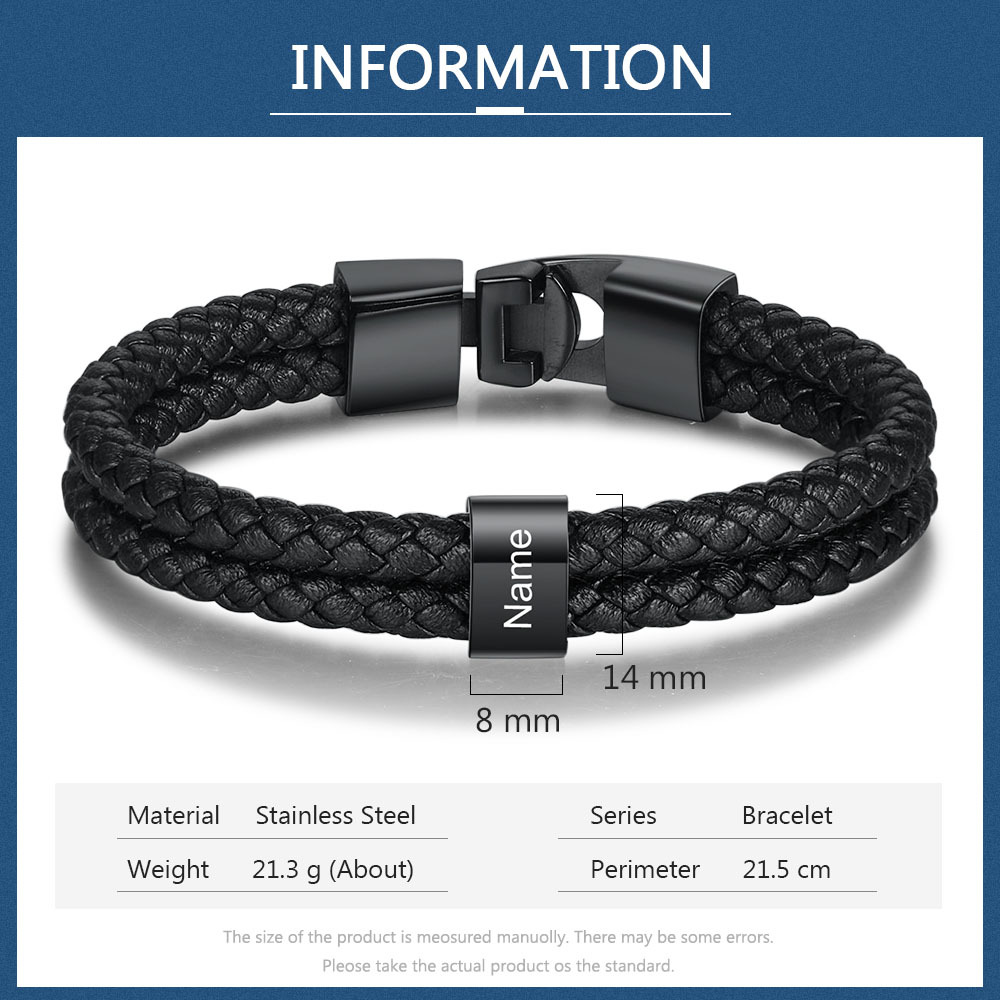 A mi papá-Pulsera de cuero trenzado 1 aro con 1 nombre personalizado pulsera de hombre -Jessemade ES