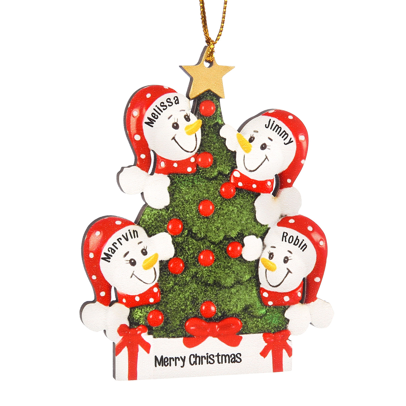 Navidad-Ornamentos Navideños de Madera Árbol y muñecos de nieve 4 Nombres con Texto Personalizados