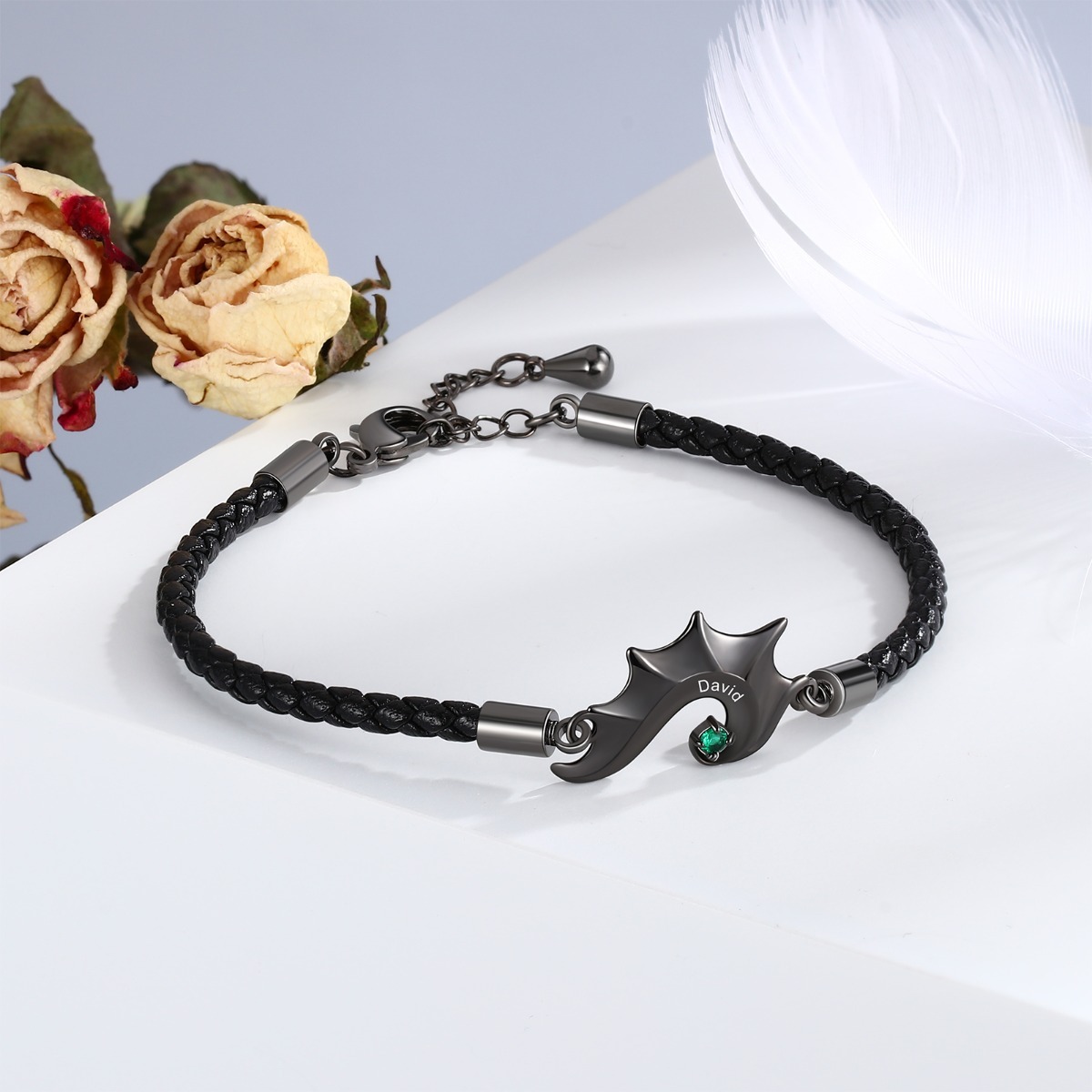 Caja Navidad-Pulsera de pareja 2 nombres personalizados con 2 piedras de nacimiento-Jessemade ES