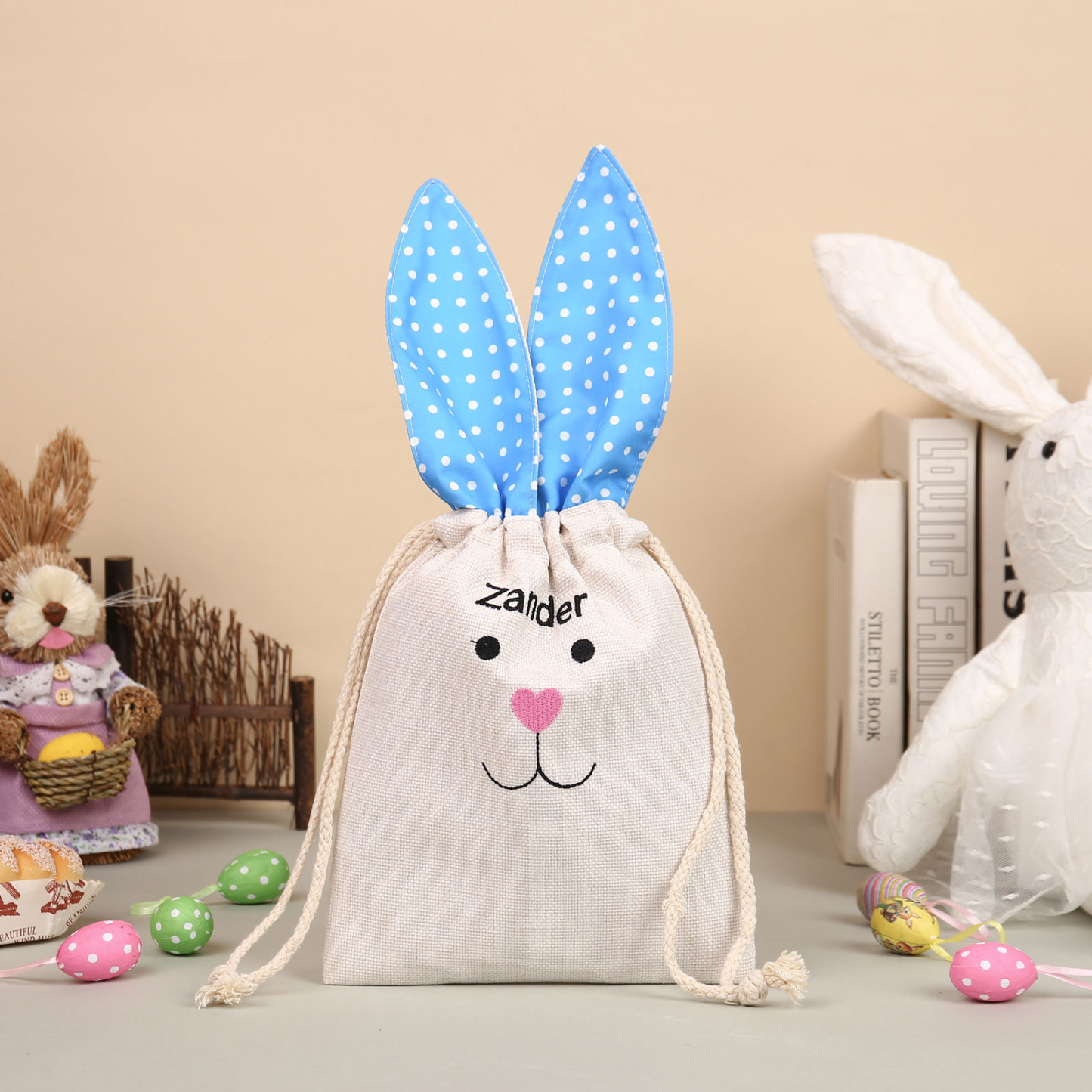 Pascua-Bolsa de conejo con 1 nombre personalizado-Jessemade ES