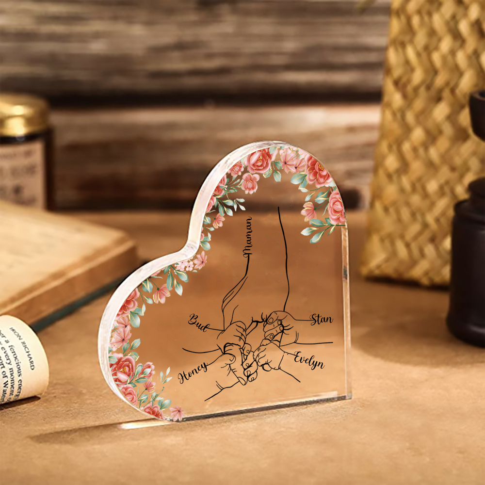 A mi mamá/abuela-Placa de acrílico en forma de corazón mano y manitas 2-6 nombres personalizados-Jessemade ES