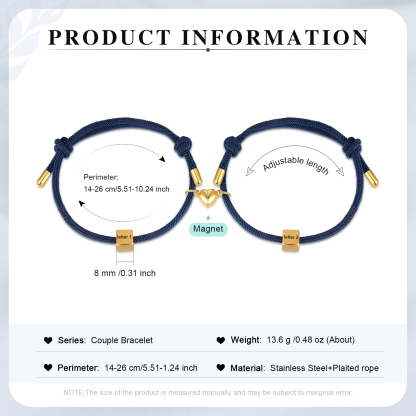 Pulseras de cuerda personalizadas para pareja con dije de corazón magnético grabado de dos letras-Jessemade ES