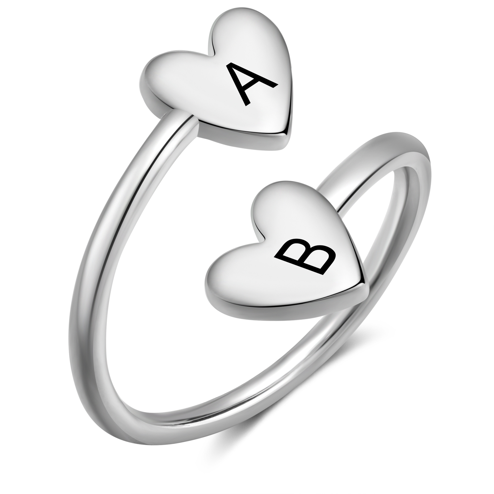 Anillo de corazones personalizado con 2 letras-Jessemade ES