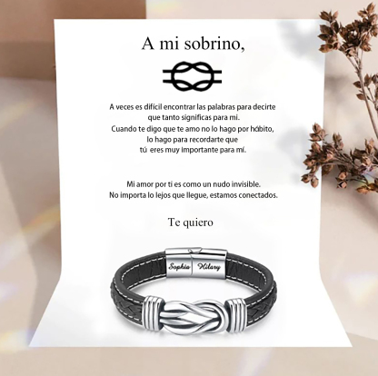 A mi sobrino-Pulsera de Cuero Nudo Eterno de Acero Inoxidable con 2 Nombres Personalizados