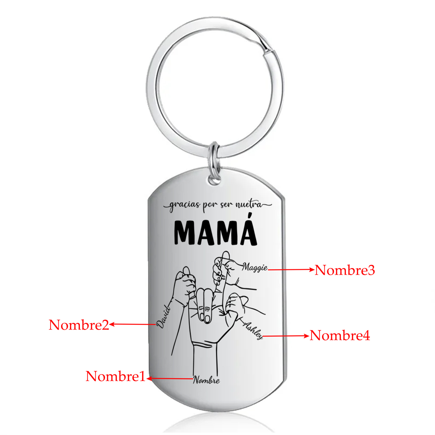 A mi mamá-Llavero 2-6 Nombres Personalizados "DEDOS COGIDOS"-Jessemade ES