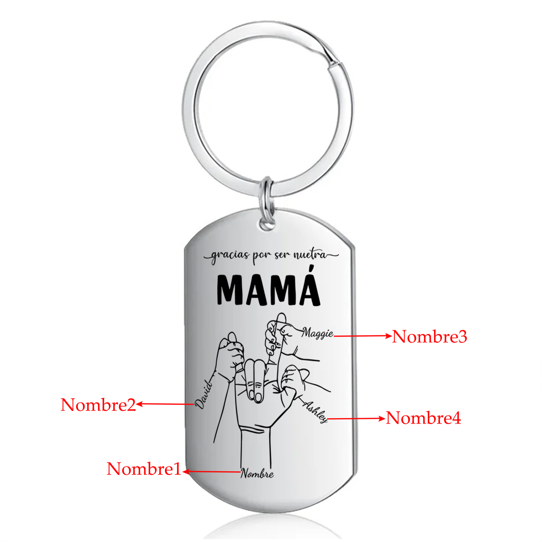 A mi mamá-Llavero 2-6 Nombres Personalizados "DEDOS COGIDOS"-Jessemade ES