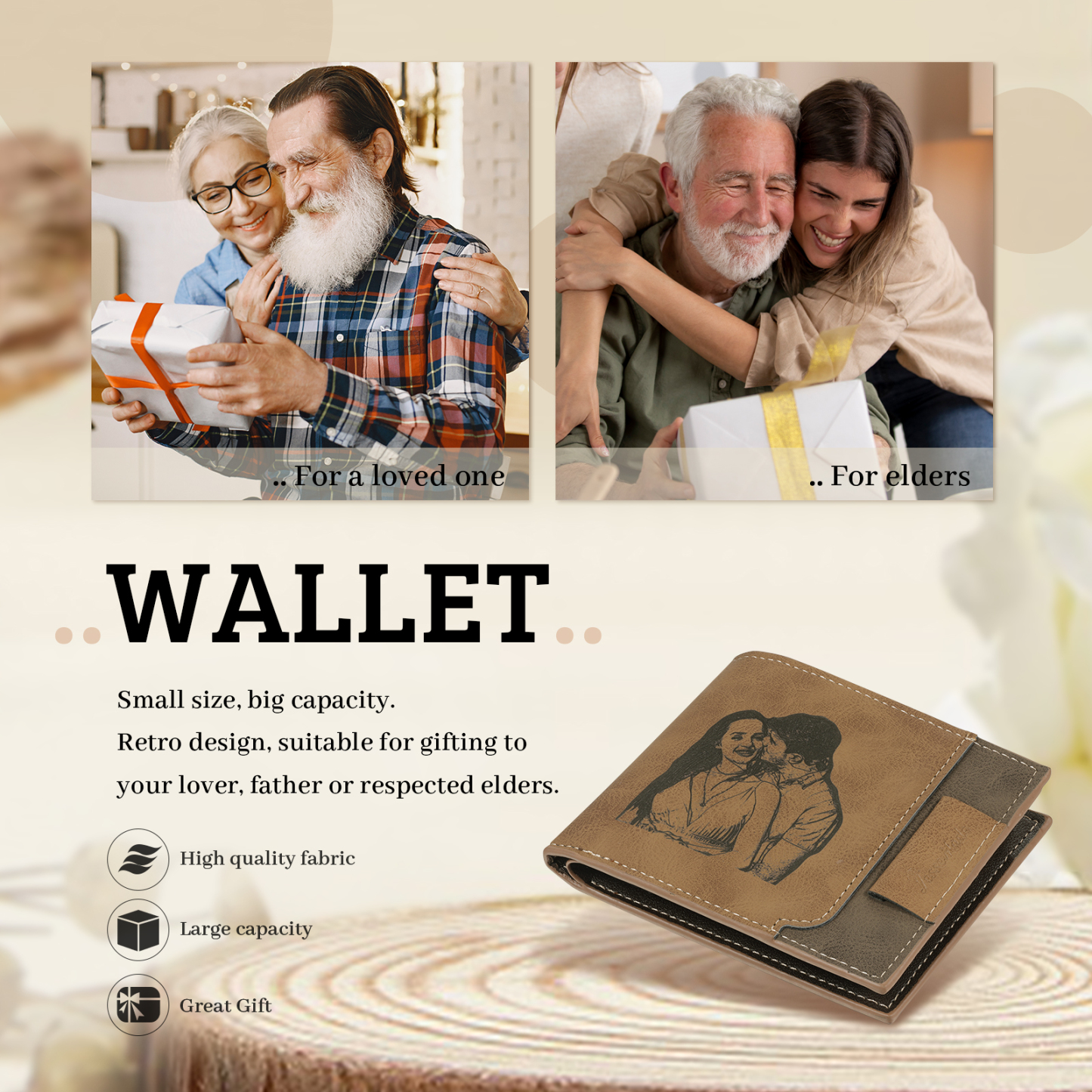 Cartera, billetera personalizada con 1 foto, 1 nombre y 1 letra monedero para hombre-Jessemade ES