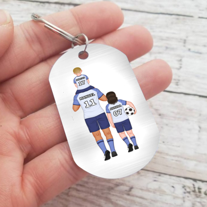 A mi papá-Llavero de placa con fútbol y puño con puño personalizado con 1-4 nombres, números y figuras-Jessemade ES