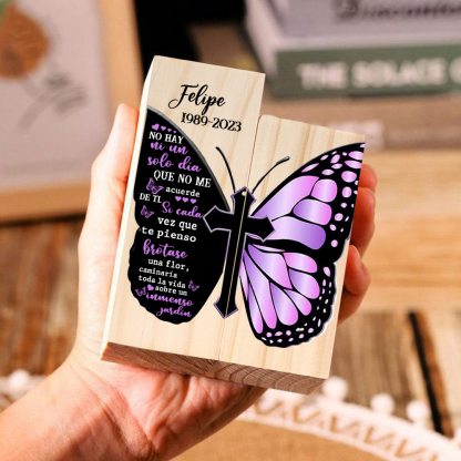 Candelero de dos piezas en memoria de ser querido de madera nombre y año personalizados sin vela-Jessemade ES