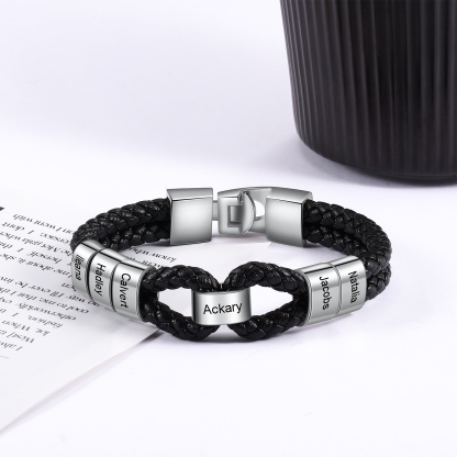 Pulsera 1-7 Nombres Personalizados de Cuero Trenzado con Aros-Jessemade ES