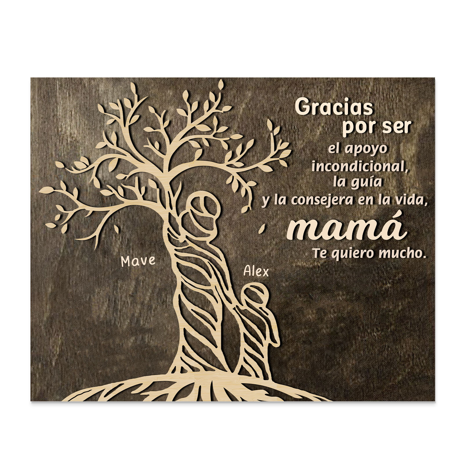 A mi mamá-Lámina mujer de árbol marco de madera personalizado con 2 nombres-Jessemade ES